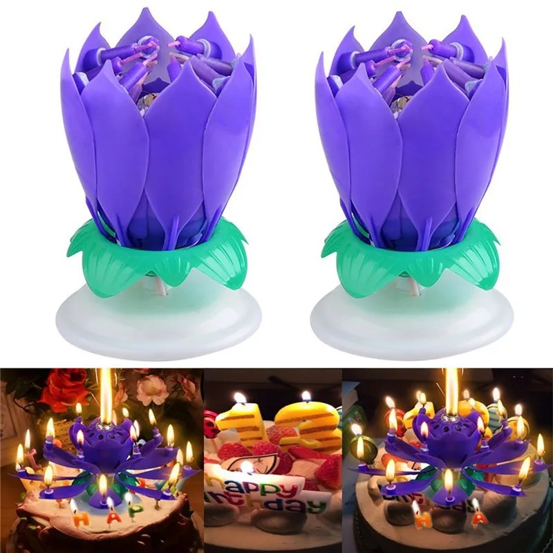 Vela Mágica Musical De Cumpleaños Flor MORADO